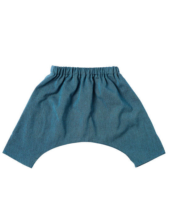 Blue baby plat pants on a white background
