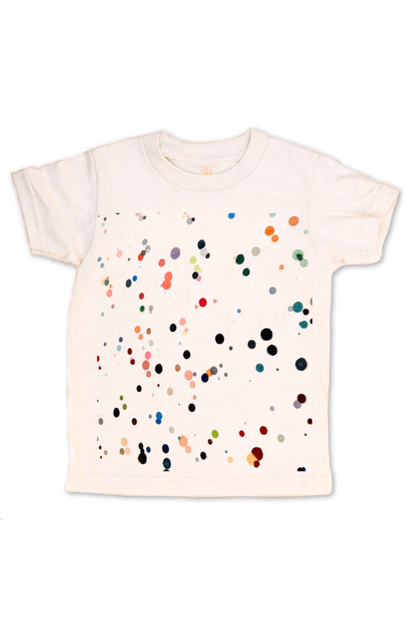 organic cotton kid t-shirt with colorful dot pattern 