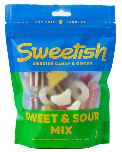 Sweetish Swedish Candy Sweet & Sour Mix packaging on a white background
