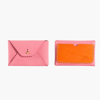 modern envelope leather wallet in pink and orange