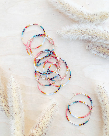 Colorful Beaded Hoop Earrings - Poppy