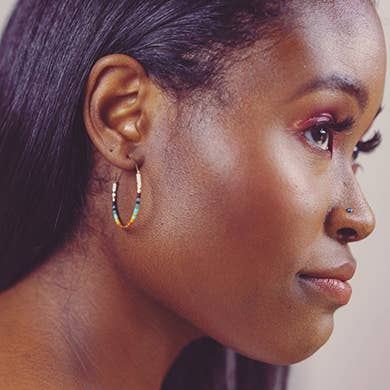 Colorful Beaded Hoop Earrings - Poppy