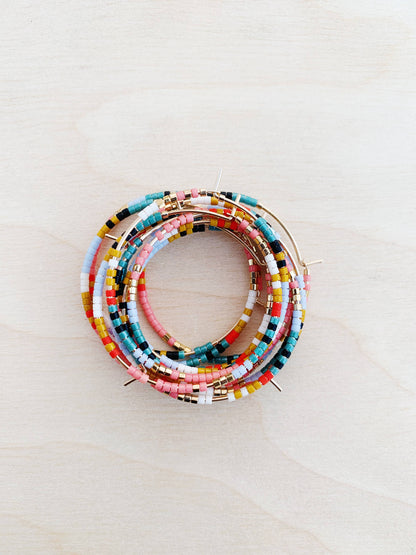 Colorful Beaded Hoop Earrings - Poppy