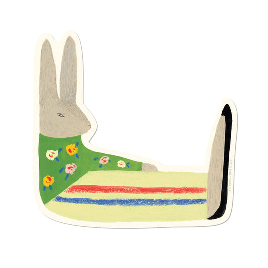 sticker with a illustrated rabbit design on a white background