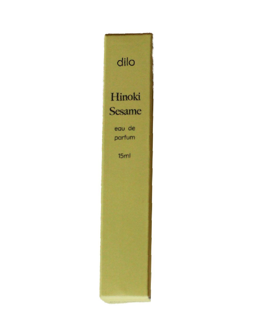 Green box of Dilo Hinoki Sesame eau de parfum on a white background