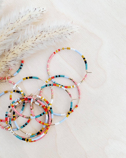 Colorful Beaded Hoop Earrings - Poppy