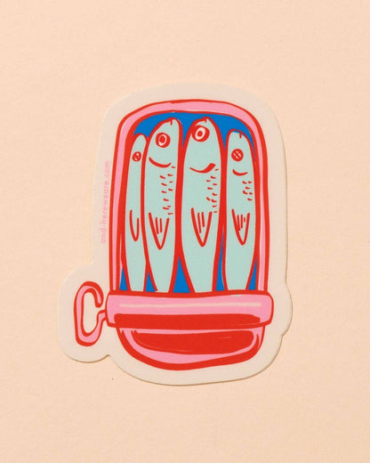 illustrated vinyl sticker with a tin of four sardines