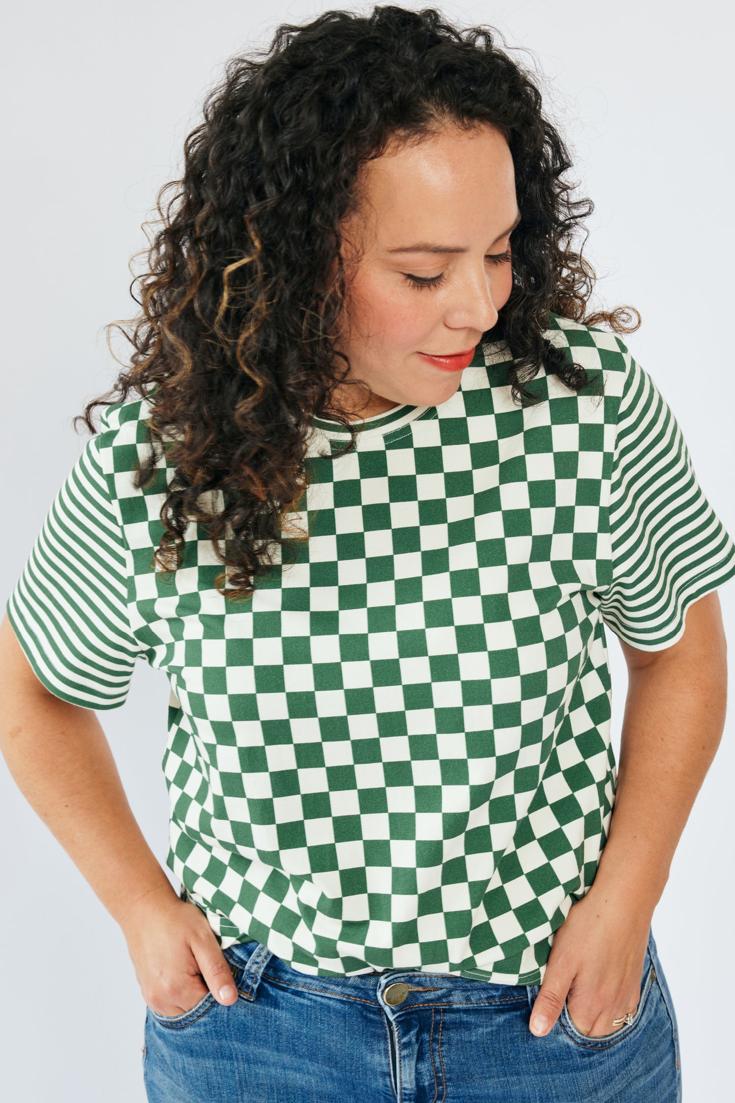 Grown-up Organic T-shirt - Green Checkers