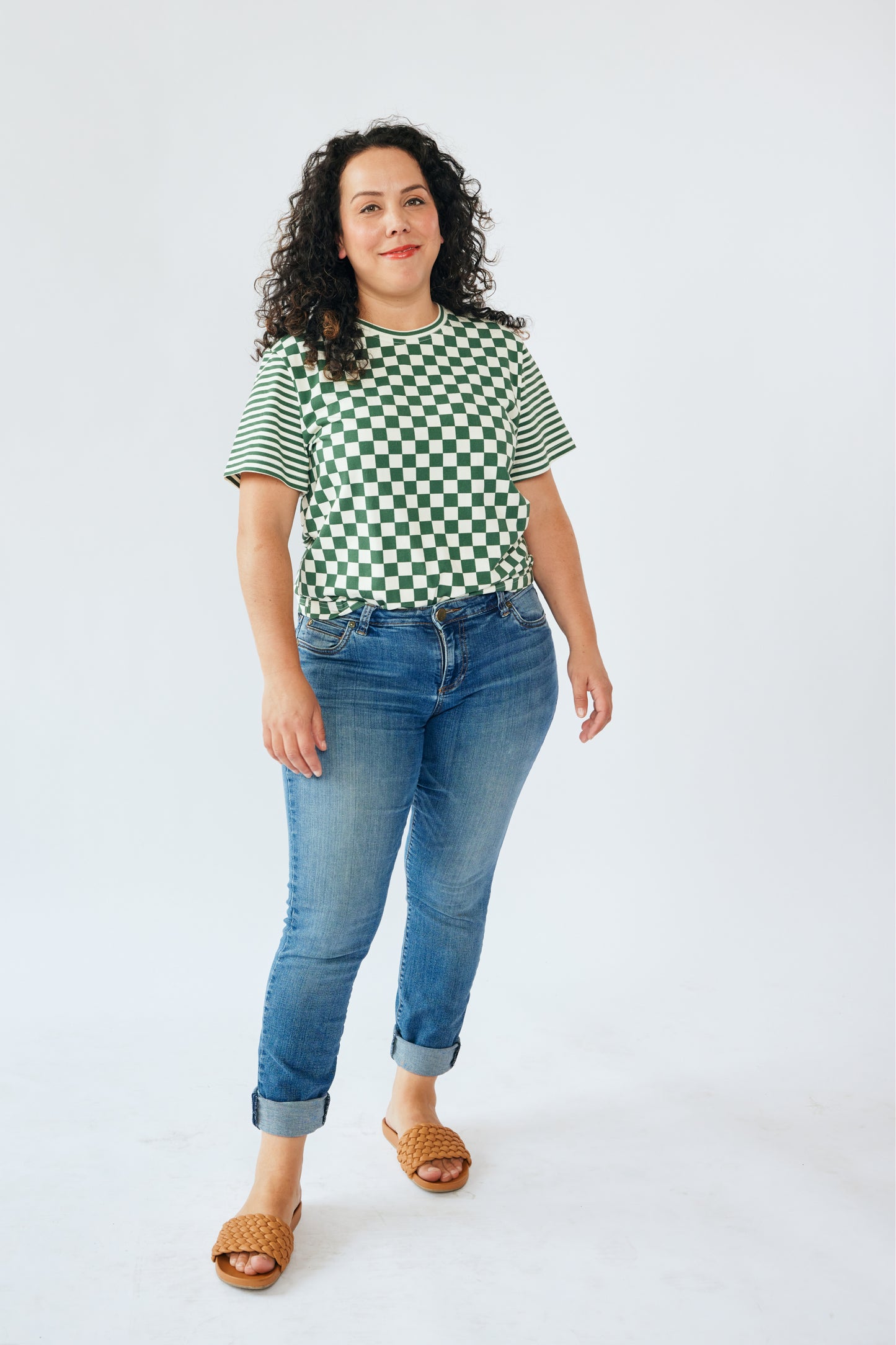 Grown-up Organic T-shirt - Green Checkers