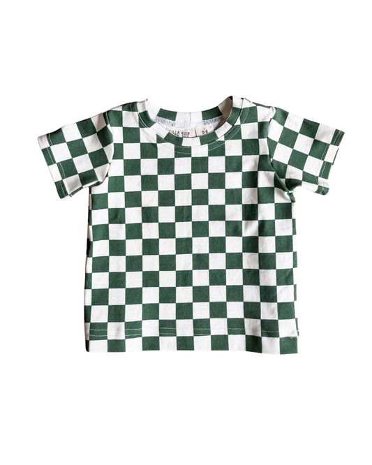 Baby & Kid Organic Tee - Green & White Check