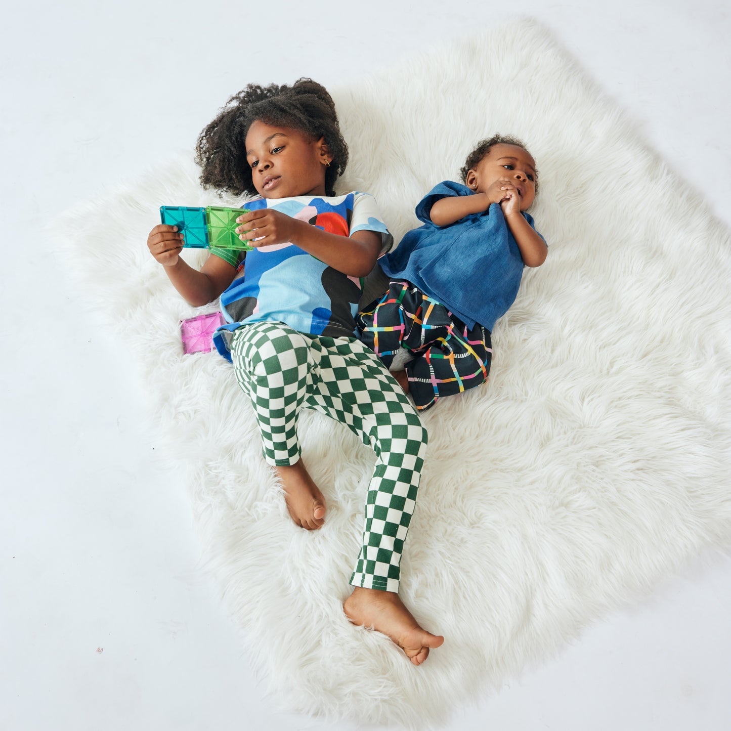 Baby & Kid Organic Leggings - Green Checkers