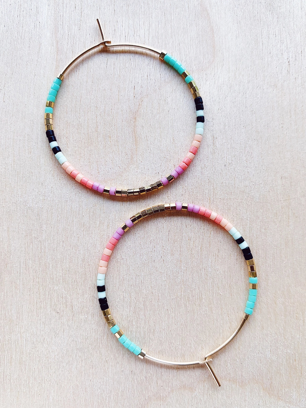 Colorful Beaded Hoop Earrings - Petal