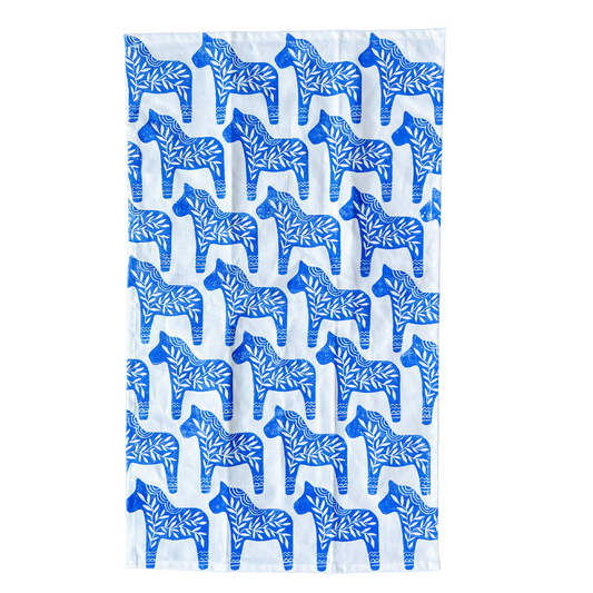 Tea Towel - Blue Dala Horses