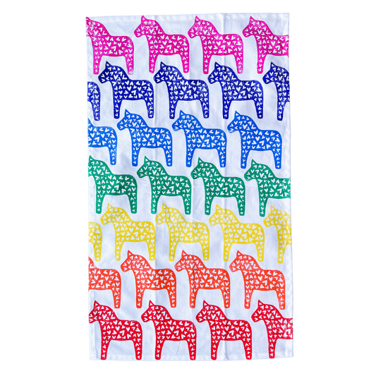 Tea Towel - Rainbow Dala Horses