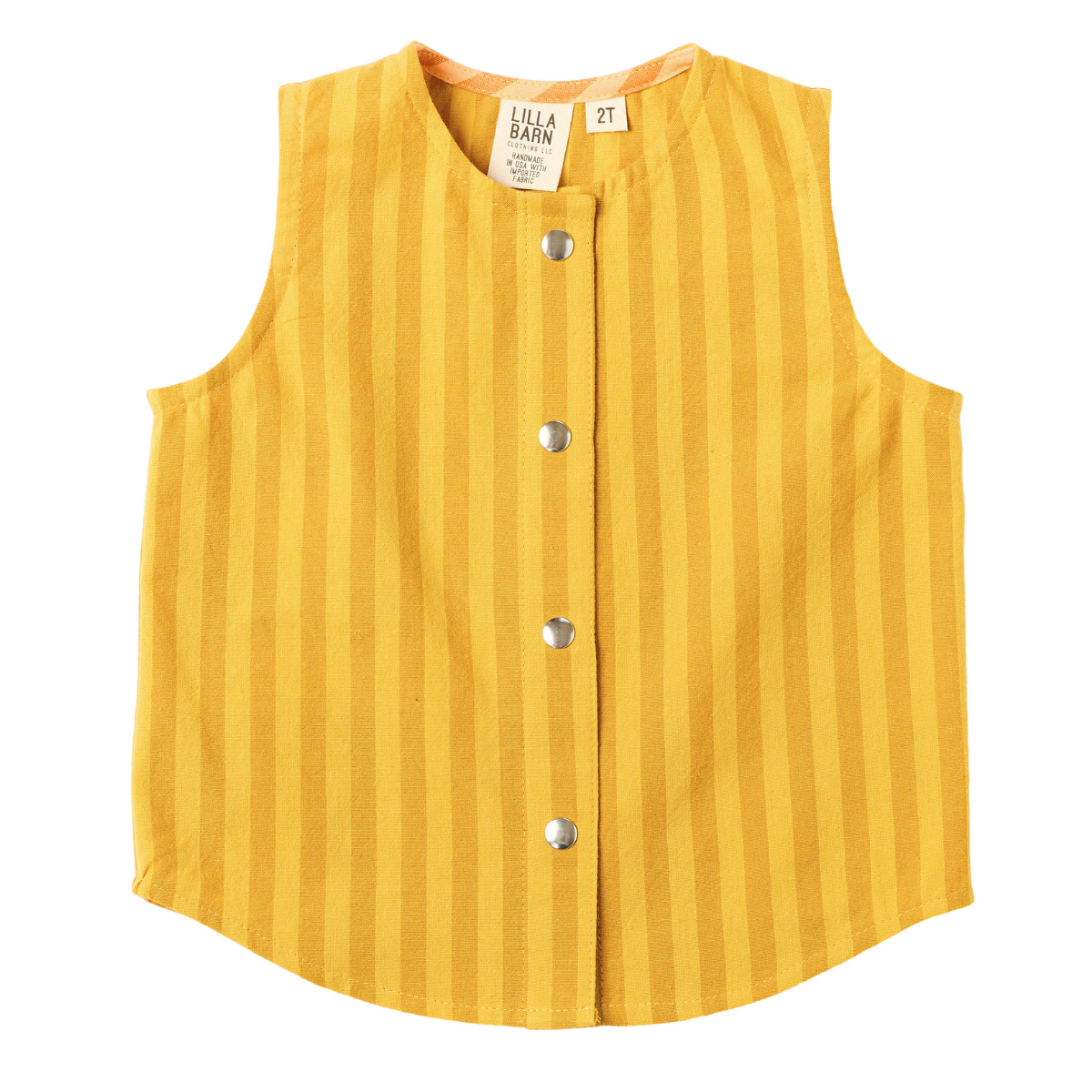 Yellow sleeveless button-up shirt on a white background