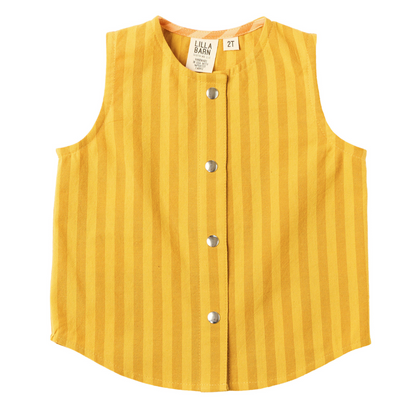 Yellow sleeveless button-up shirt on a white background