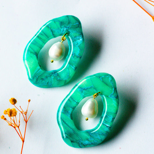 Freshwater Pearl Marble Earrings